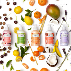 CND lotion in bathroom setting conveying refreshing scent and routine benefit