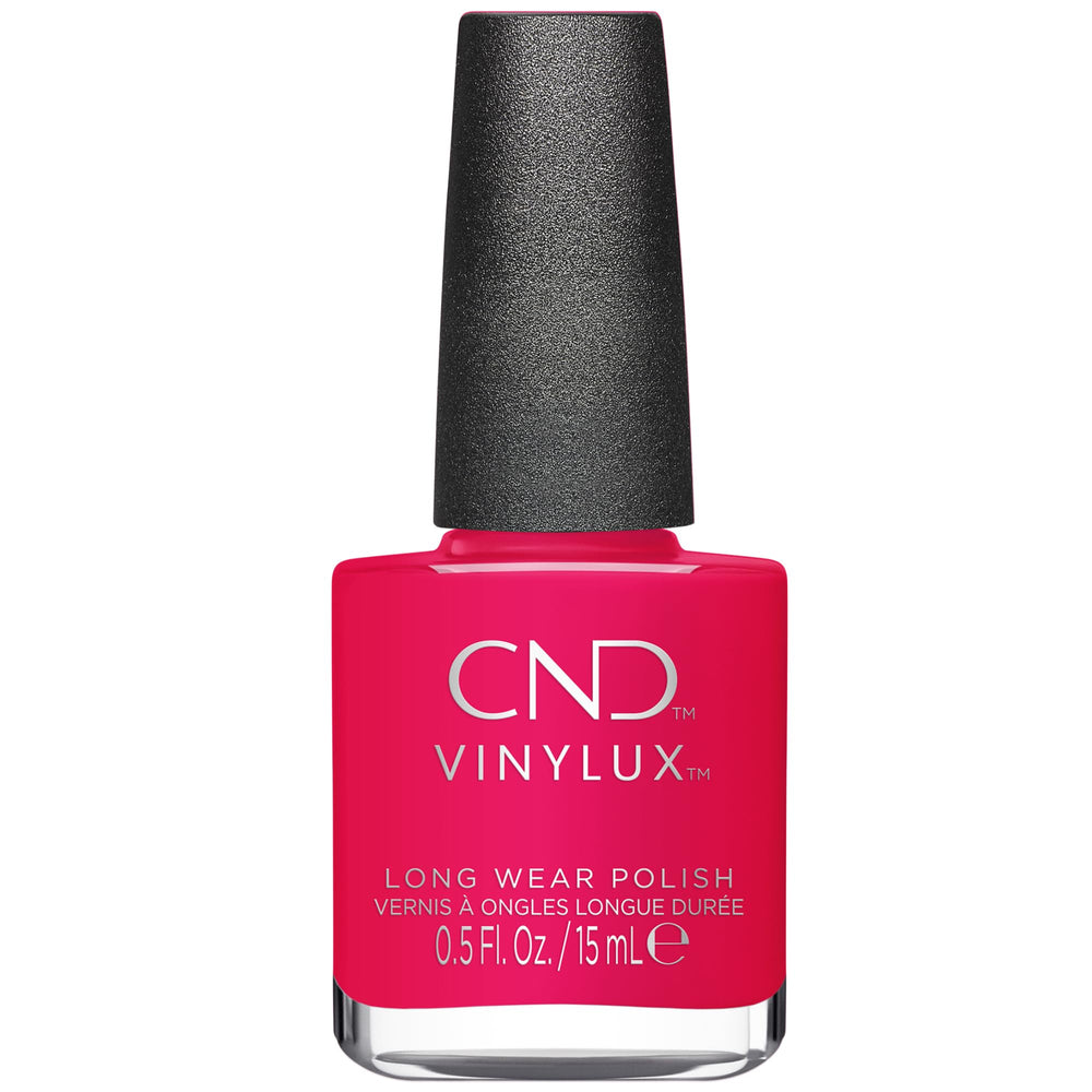 CND Vinylux bottle front view showing vibrant Sangria At Sunset shade and shine