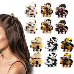 Cobahom front view of 12-piece mixed tortoise and leopard clips showing stylish variety and convenience