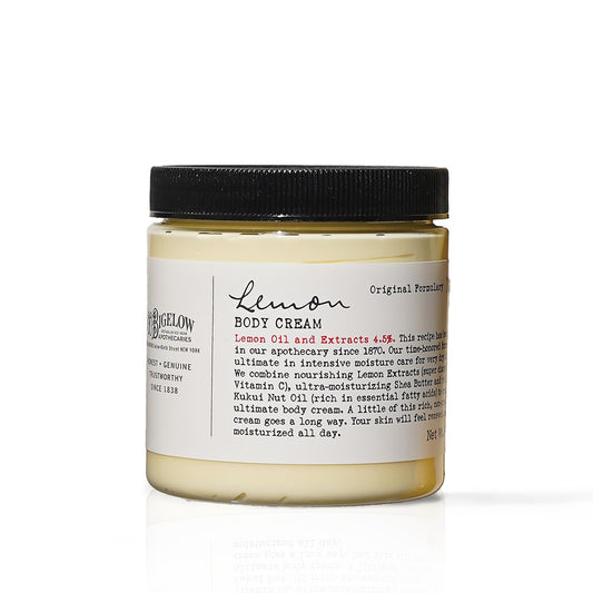 C. O. Bigelow front jar view shows lemon cream and classic apothecary look