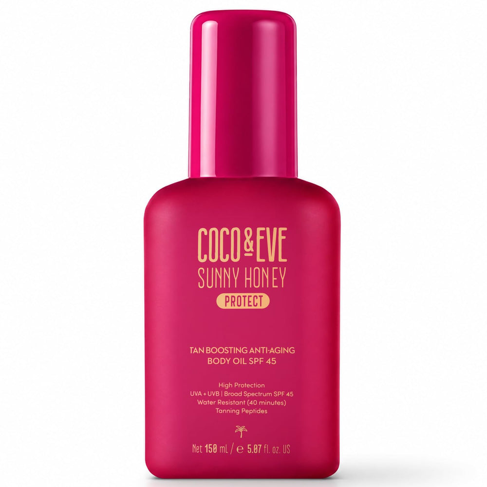 Coco & Eve pump bottle front view showing compact travel-ready protection