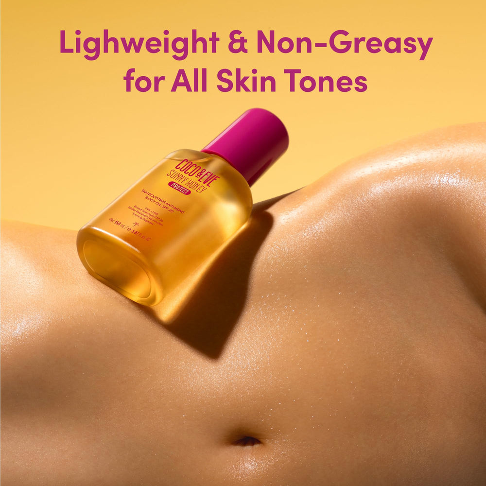 Coco & Eve spray applied to arm illustrating even bronzing benefit