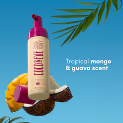 Coco & Eve product styled on beach towel suggesting tropical scent benefit