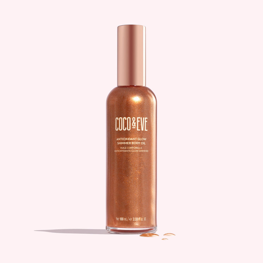 Coco & Eve close-up texture of oil showing fine pearlescent minerals and glow