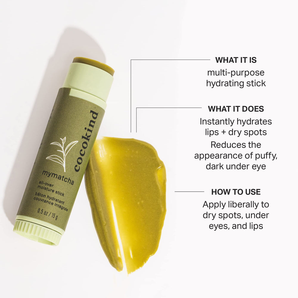 Cocokind Mymatcha open stick texture showing smooth balm for easy glide