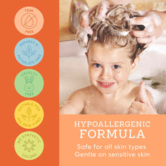 Cocomagic in use during bath time with child enjoying tear-free washing comfort