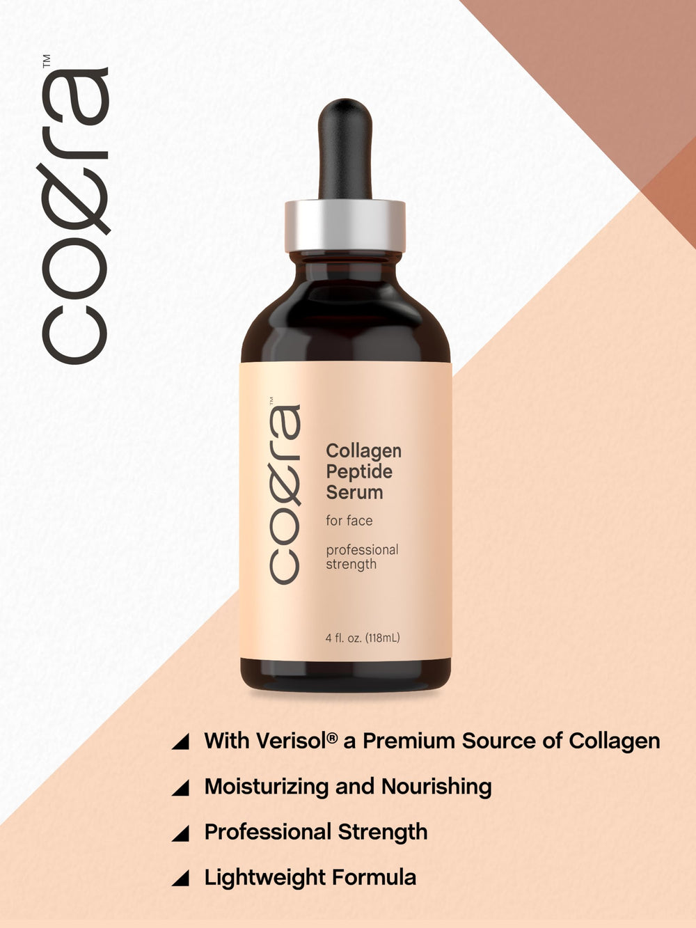 Coera bottle and box arranged to highlight packaging details and professional strength