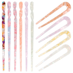 Coldairsoap front arrangement showing ten acetate hair sticks for versatile styling