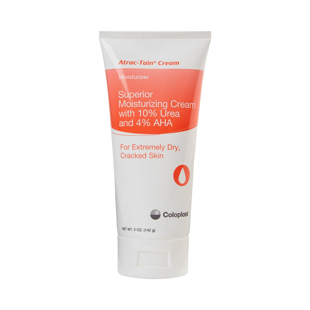 Coloplast Atrac-Tain front tube showing product name and size, clear identification benefit