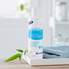 Coloplast in-shower lifestyle use showing caregiver applying product gently