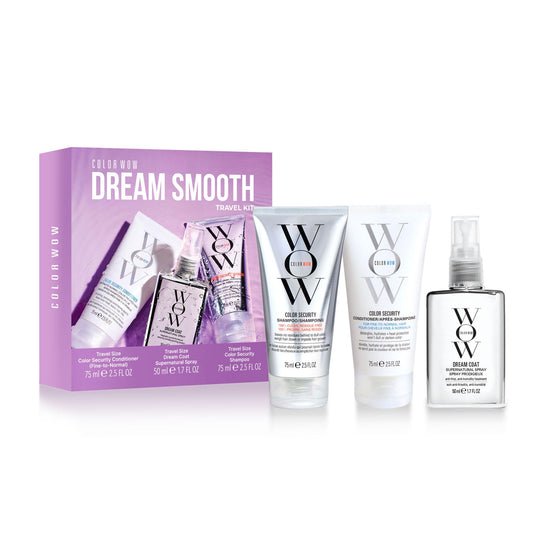 COLOR WOW front packaging of travel kit showing compact bottles and benefits