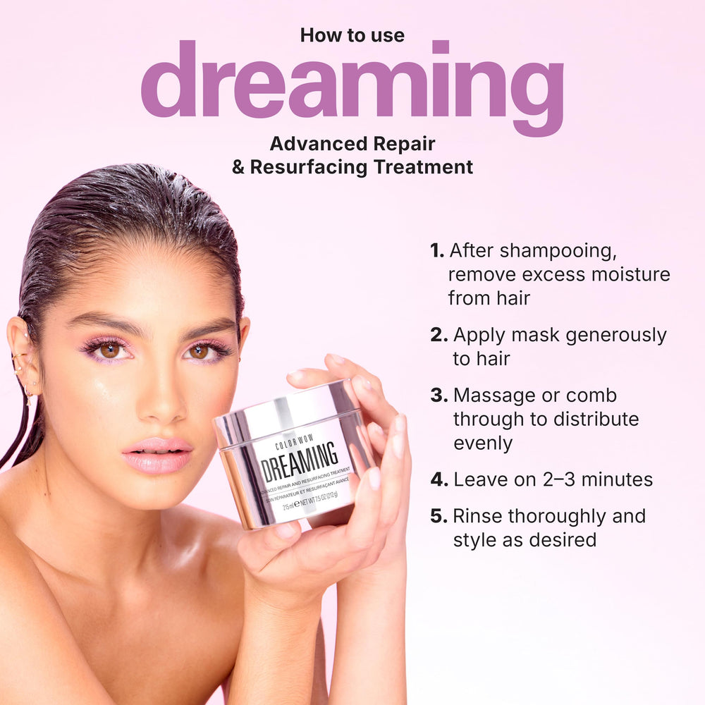 COLOR WOW applying treatment to damp hair highlighting smooth coverage benefit