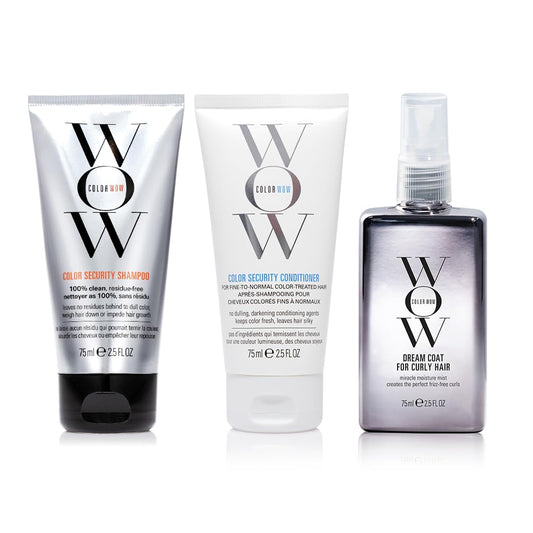 COLOR WOW kit front view showing travel bottles and portable curl care benefits