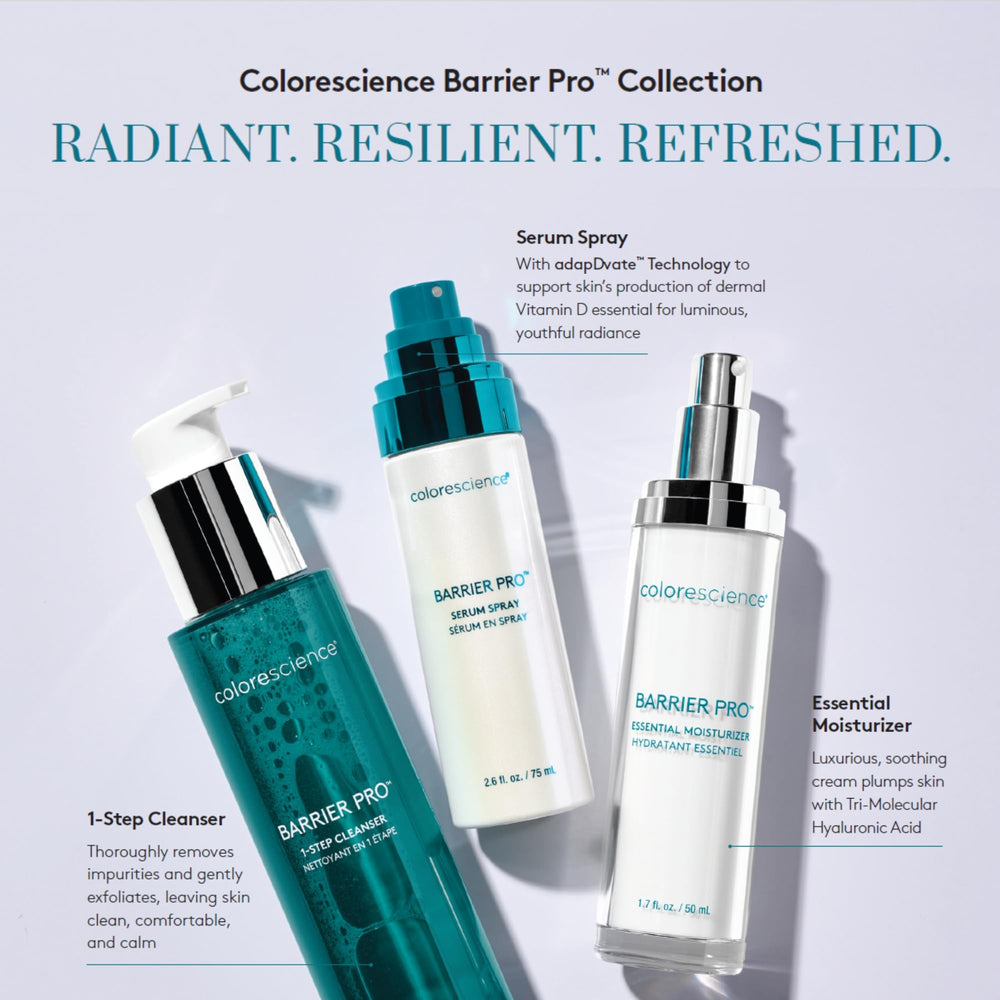 Colorescience bottle size comparison next to everyday items showing portable convenience benefit: travel-friendly