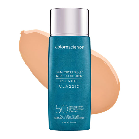 Colorescience Face Shield front packaging showing SPF 50 protection benefit