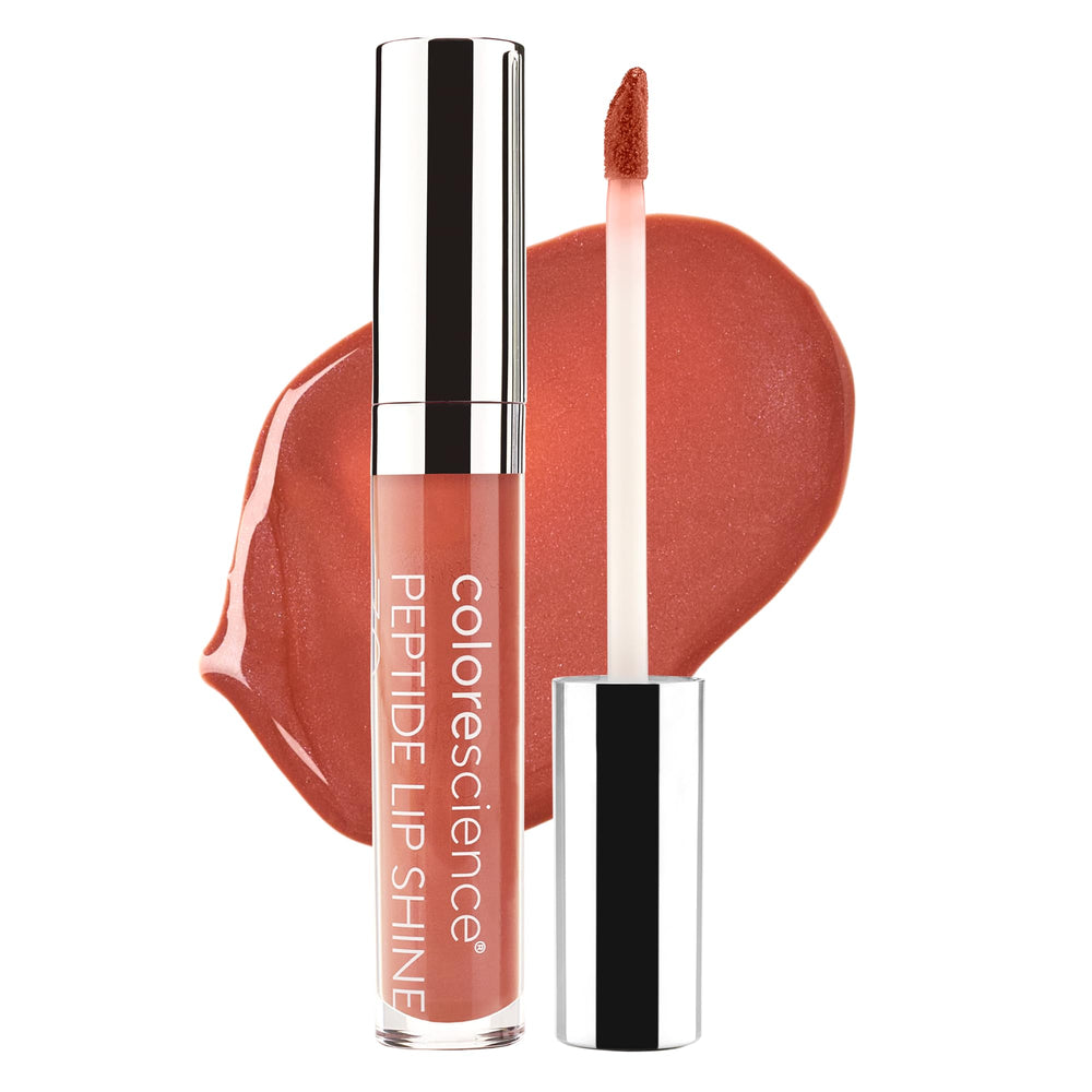 Colorescience Peptide Lip Shine Savanna front tube showing shade and label benefit