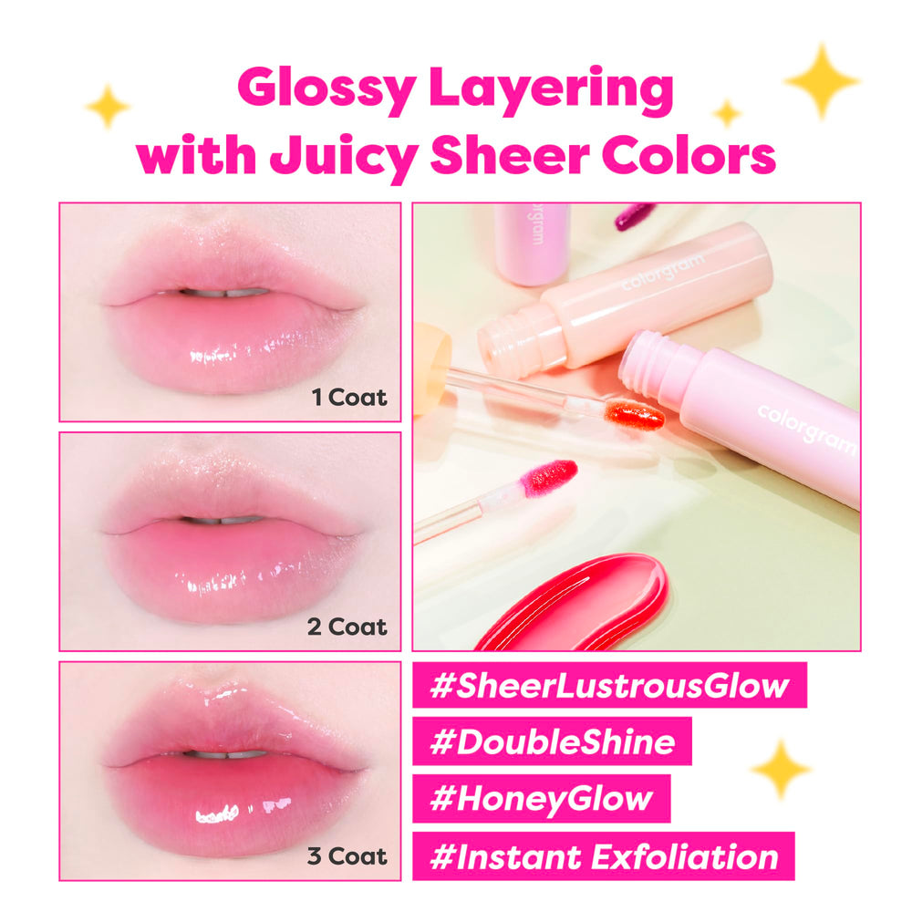 COLORGRAM layered over lipstick on lips creating extra depth and shine benefit