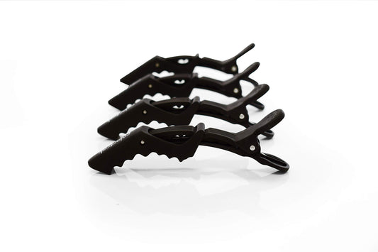 Colortrak front view of four jumbo croc clips showing professional packaging and hold benefit