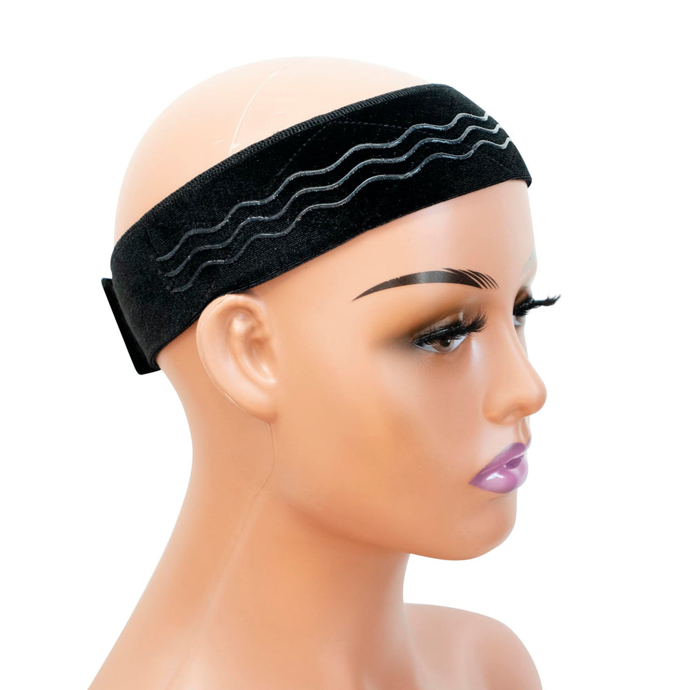 coloryoung front view of black wig grip band showing neat profile and comfort