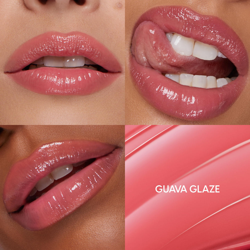 ColourPop Guava Glaze gloss-balm texture swirl demonstrating smooth hydration and shine