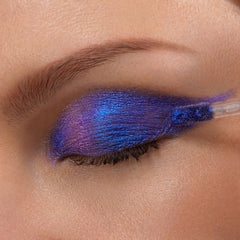 ColourPop Morpho applied on eyelid showing intense chrome finish and crease resistance