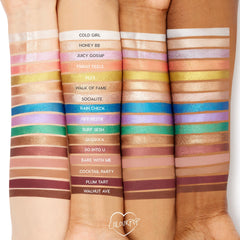 ColourPop Shadow Stix swatches on arm, highly pigmented shades for layering