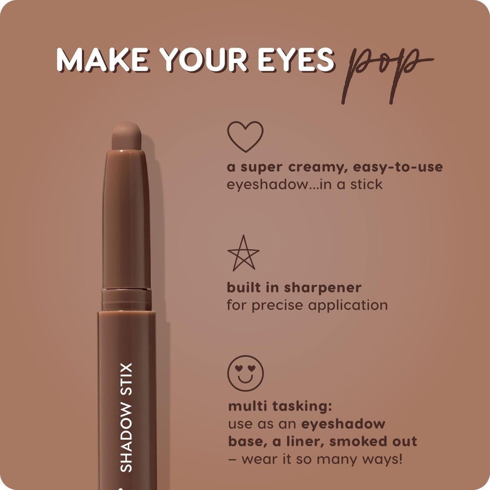 ColourPop Shadow Stix Walnut Ave applied on model eye showing smooth blendable color