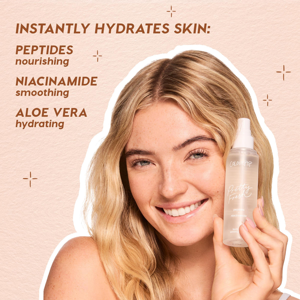 ColourPop setting mist in use on model to refresh makeup and glow