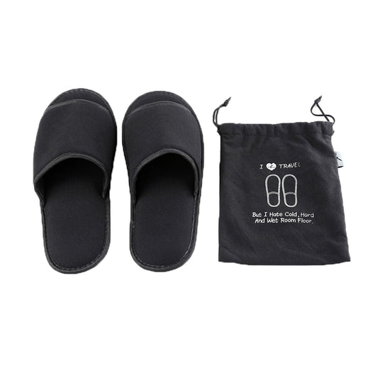 Comfysail front view folded slippers with bag showing compact packing benefit