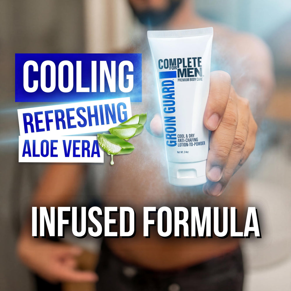 COMPLETE FOR MEN athlete applying cream pre-run for friction prevention