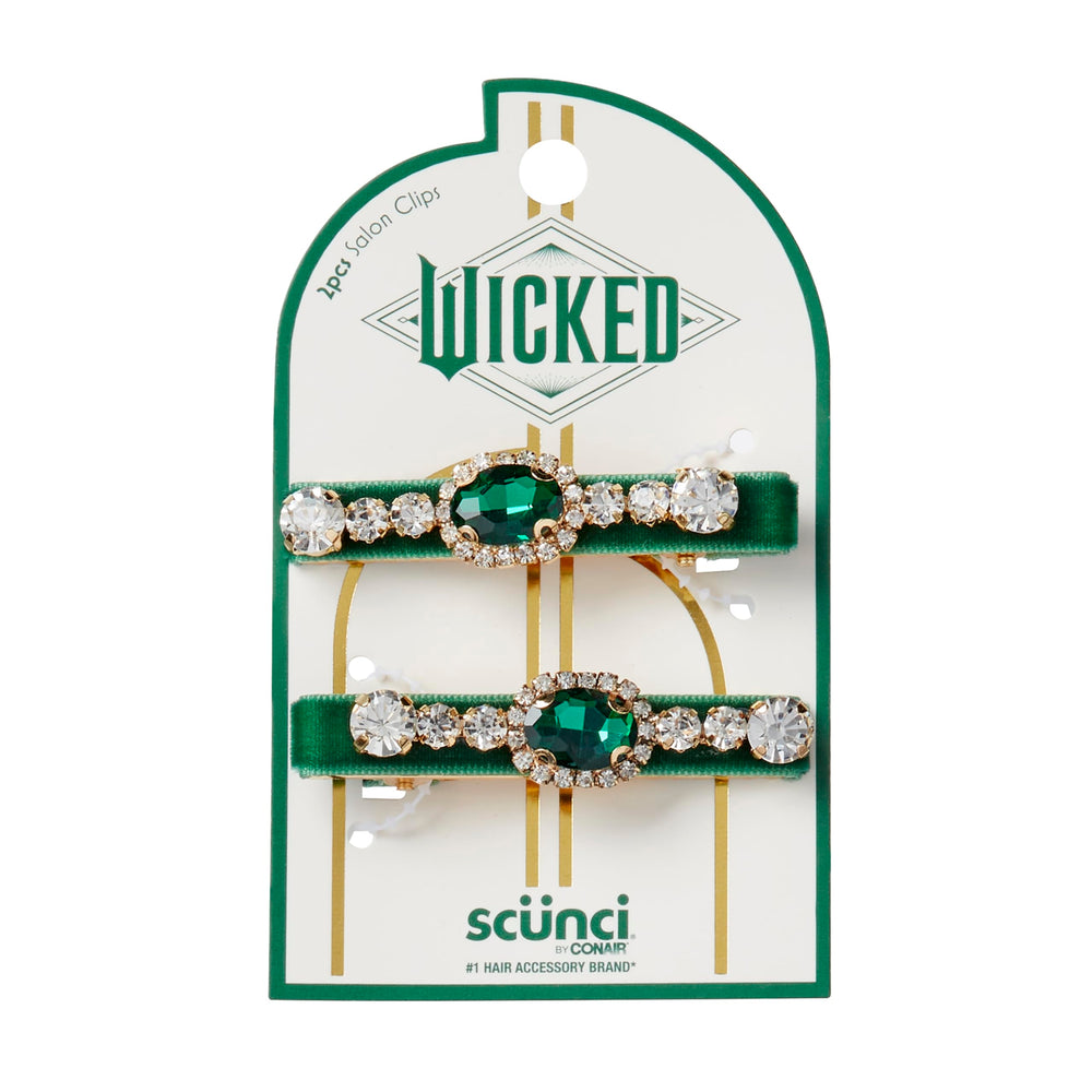 Conair scünci front view showcasing green velvet and rhinestones for glam style
