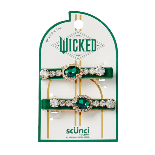 Conair scünci front view showcasing green velvet and rhinestones for glam style