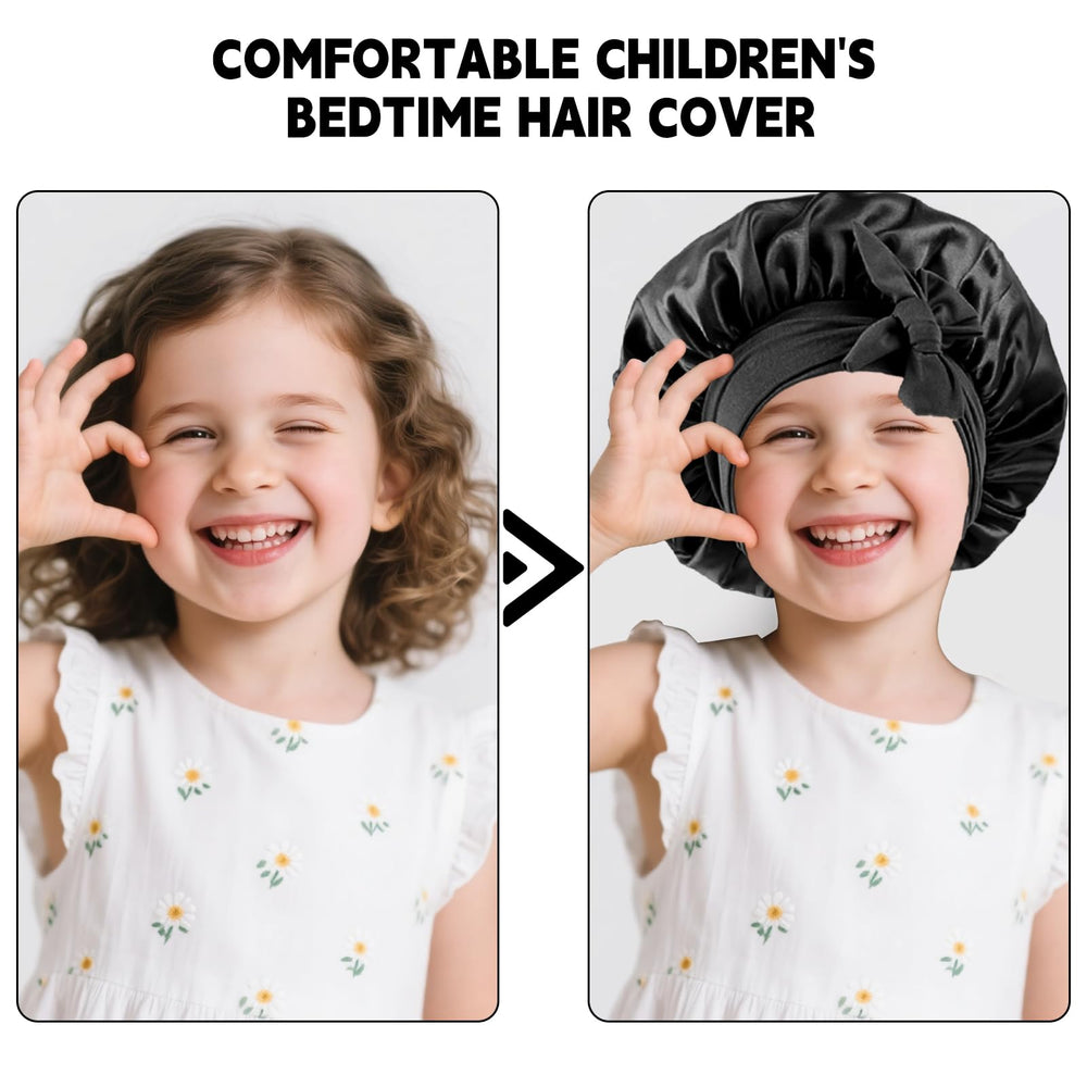 Confvrter bonnet worn by child in bedroom, demonstrates comfortable overnight use