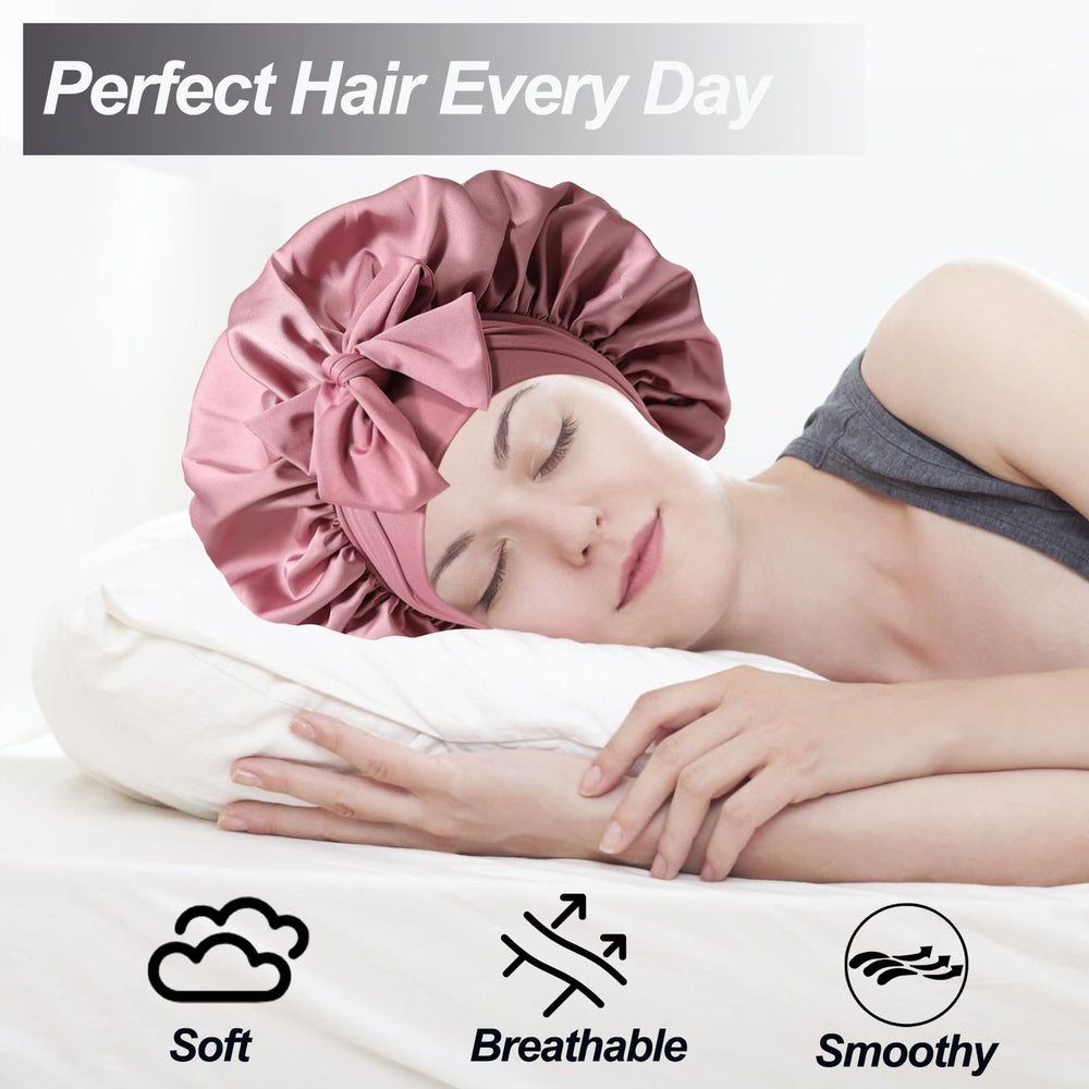 Confvrter bonnet worn while lying down protecting curls and preventing frizz