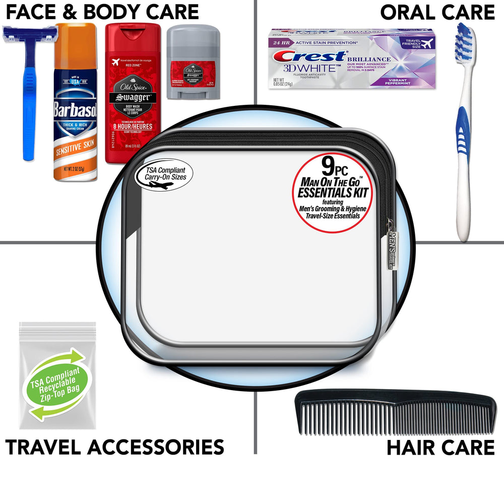 Convenience Kits International close-up of Old Spice body wash and deodorant emphasizing recognizable grooming brands