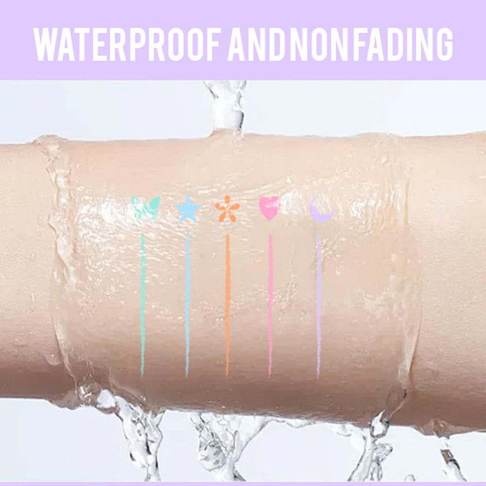 COOL STORY arm swatches of five matte pastel shades for color choice