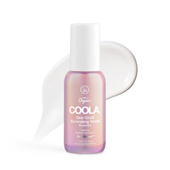 COOLA bottle front packaging shows SPF and probiotic serum benefits