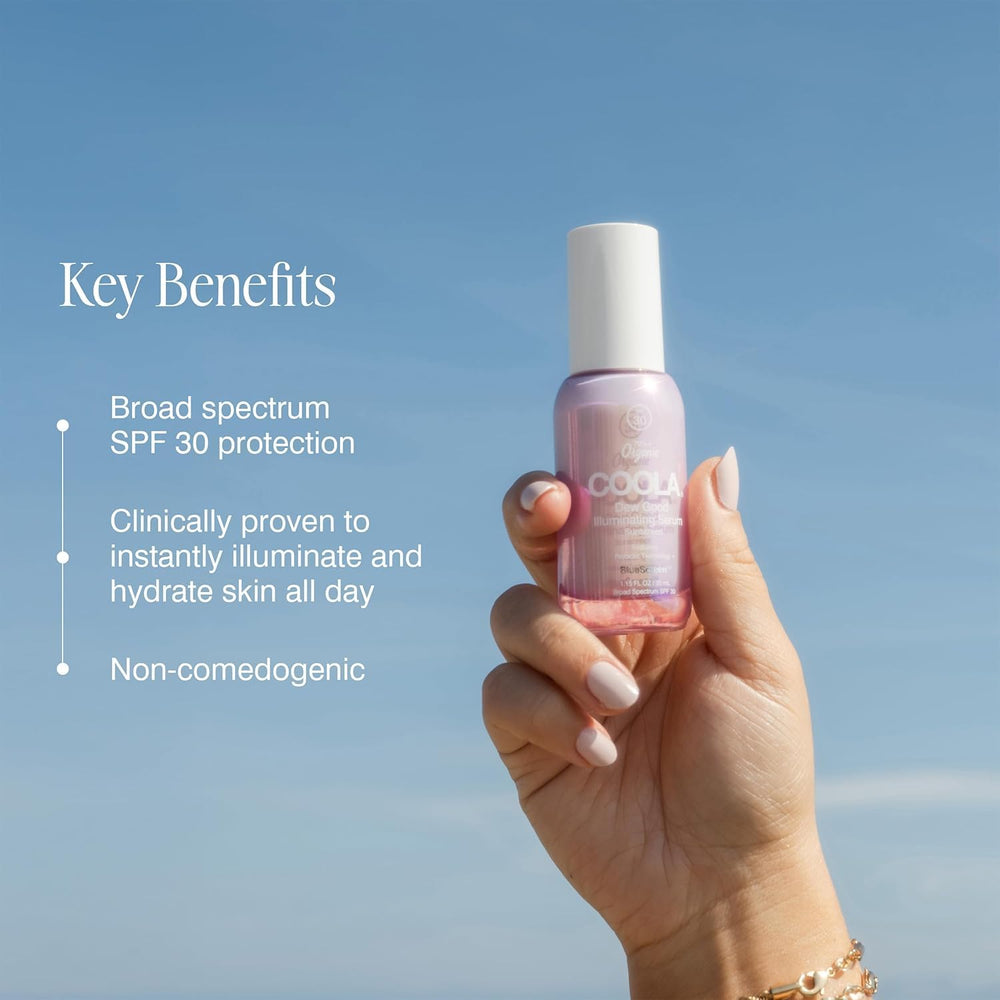COOLA illuminating finish on skin highlights instant dewy radiance