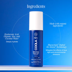 COOLA mist spraying on face for quick hydration and protection benefit