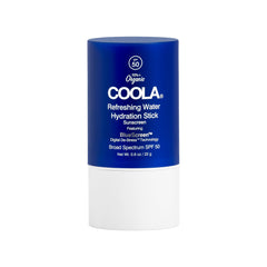 COOLA front packaging of water stick SPF 50 showing compact travel-friendly design and protection