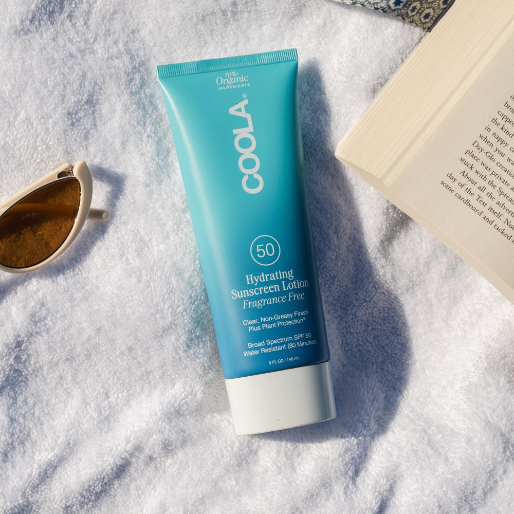 COOLA lotion texture close-up showing lightweight, non-greasy finish