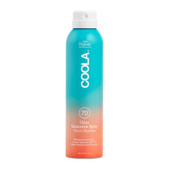 COOLA front packaging showing SPF 70 spray and peach blossom scent benefits