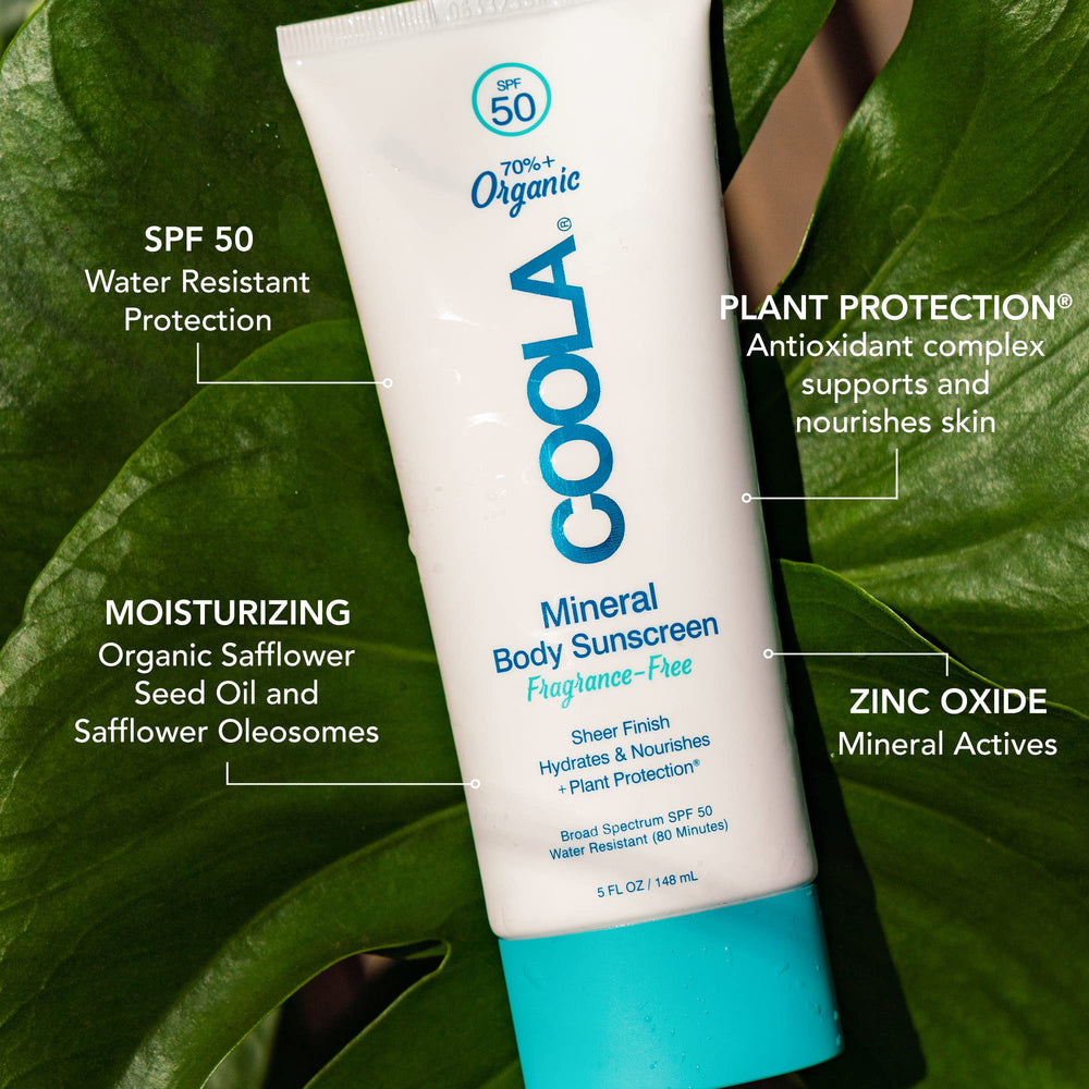 COOLA sunscreen lotion texture close-up illustrating smooth, hydrating spreadability