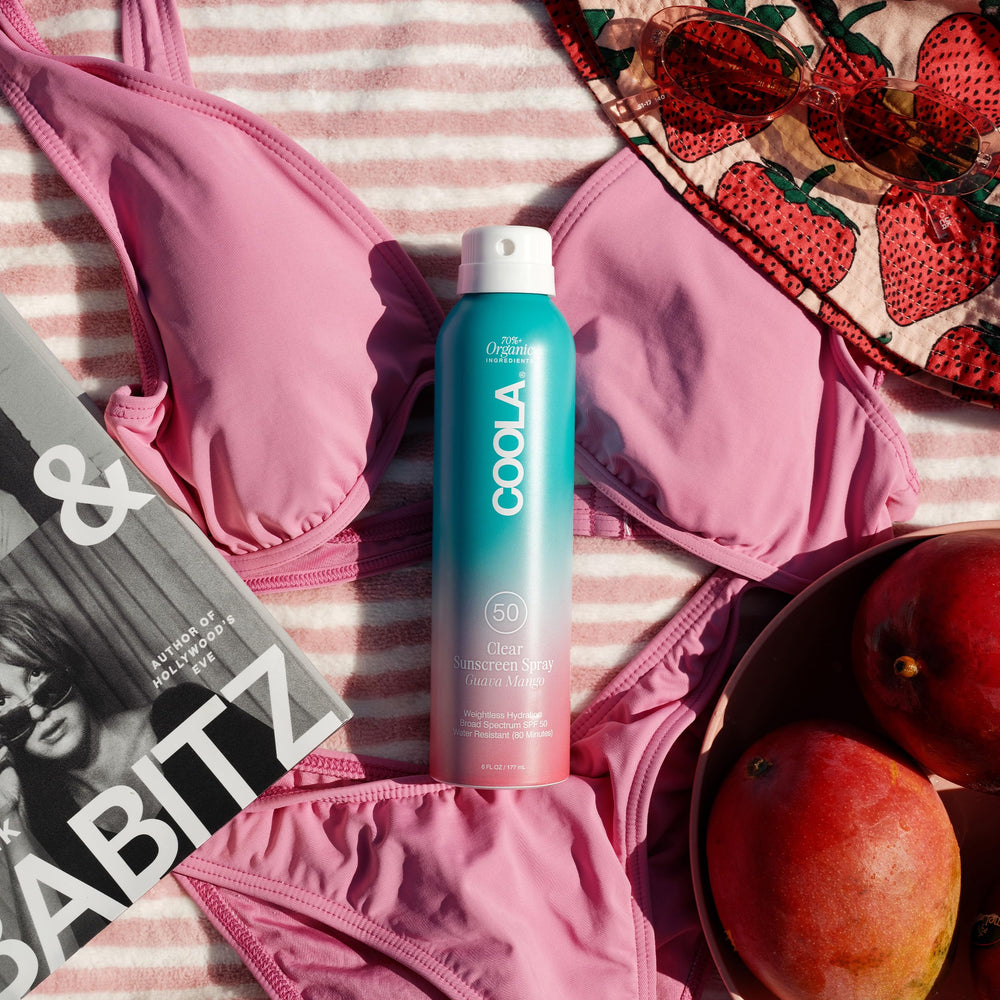 COOLA texture spray fine mist illustrating lightweight absorption and no greasiness