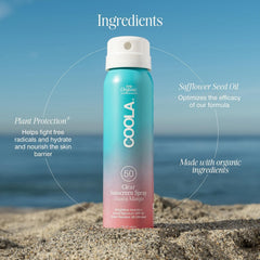 COOLA beside travel pouch to show compact size and portability