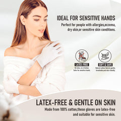 COOLJOB gloves worn while applying lotion to hands for improved overnight absorption
