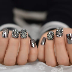 Coolnail on model at night out showcasing edgy metallic manicure benefit: stylish event-ready look