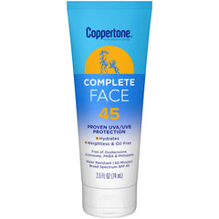 Coppertone tube front showing SPF 45 and lightweight benefit