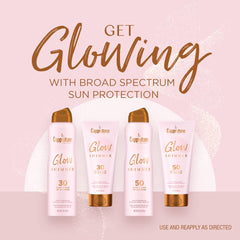 Coppertone Glow label close-up showing SPF 50 and ingredient highlights