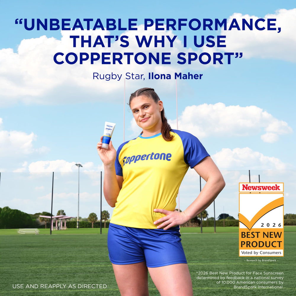 Coppertone sport face lotion texture close up showing lightweight finish